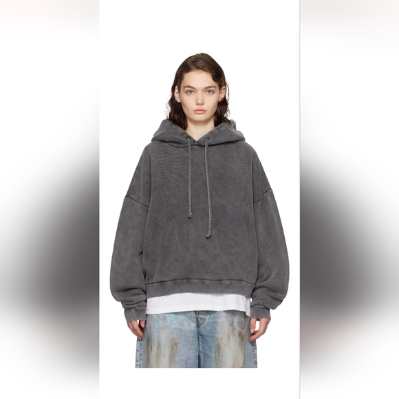 Acne Studios - gray drawstring hoodie cropped - Picture 7 of 11